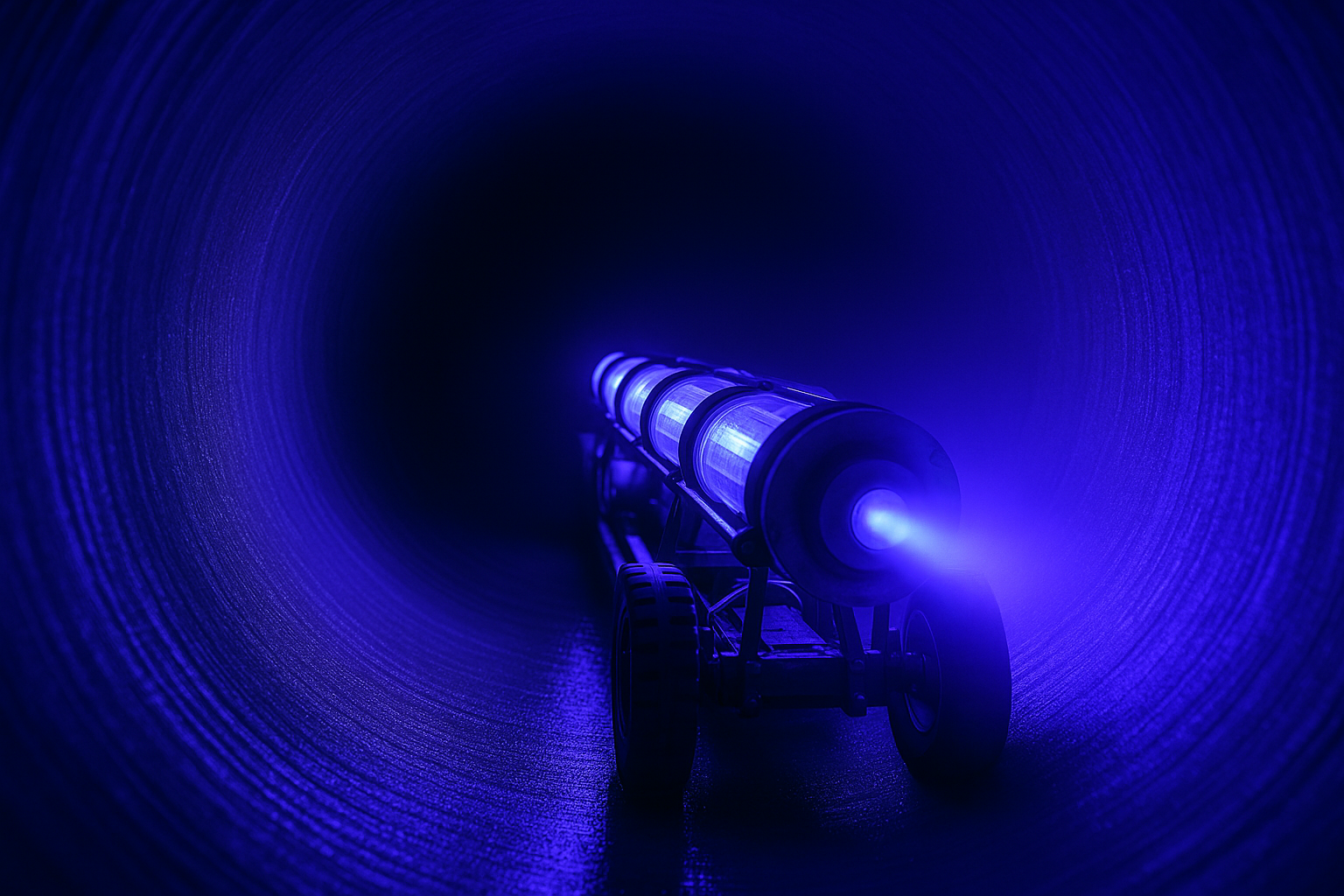 UV light train curing CIPP liner in a main