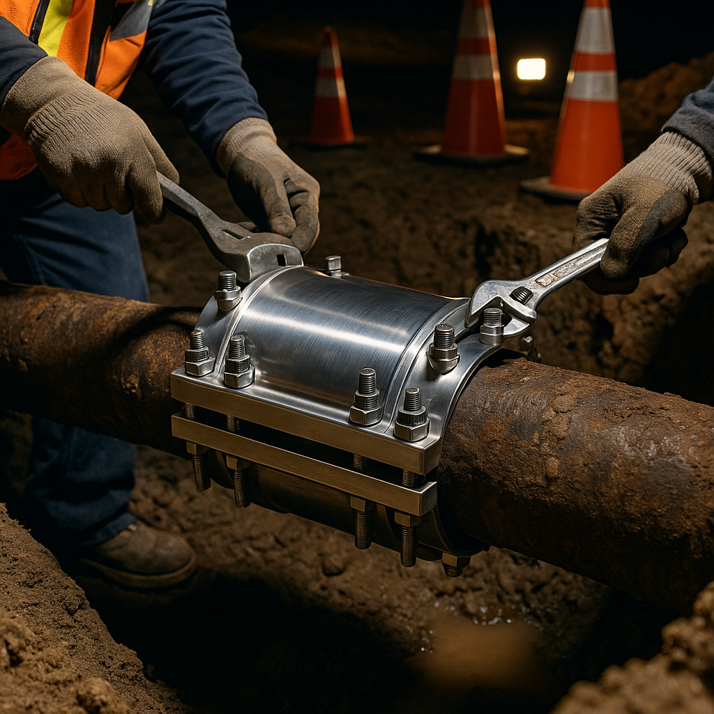 Emergency clamp installation on cast iron main