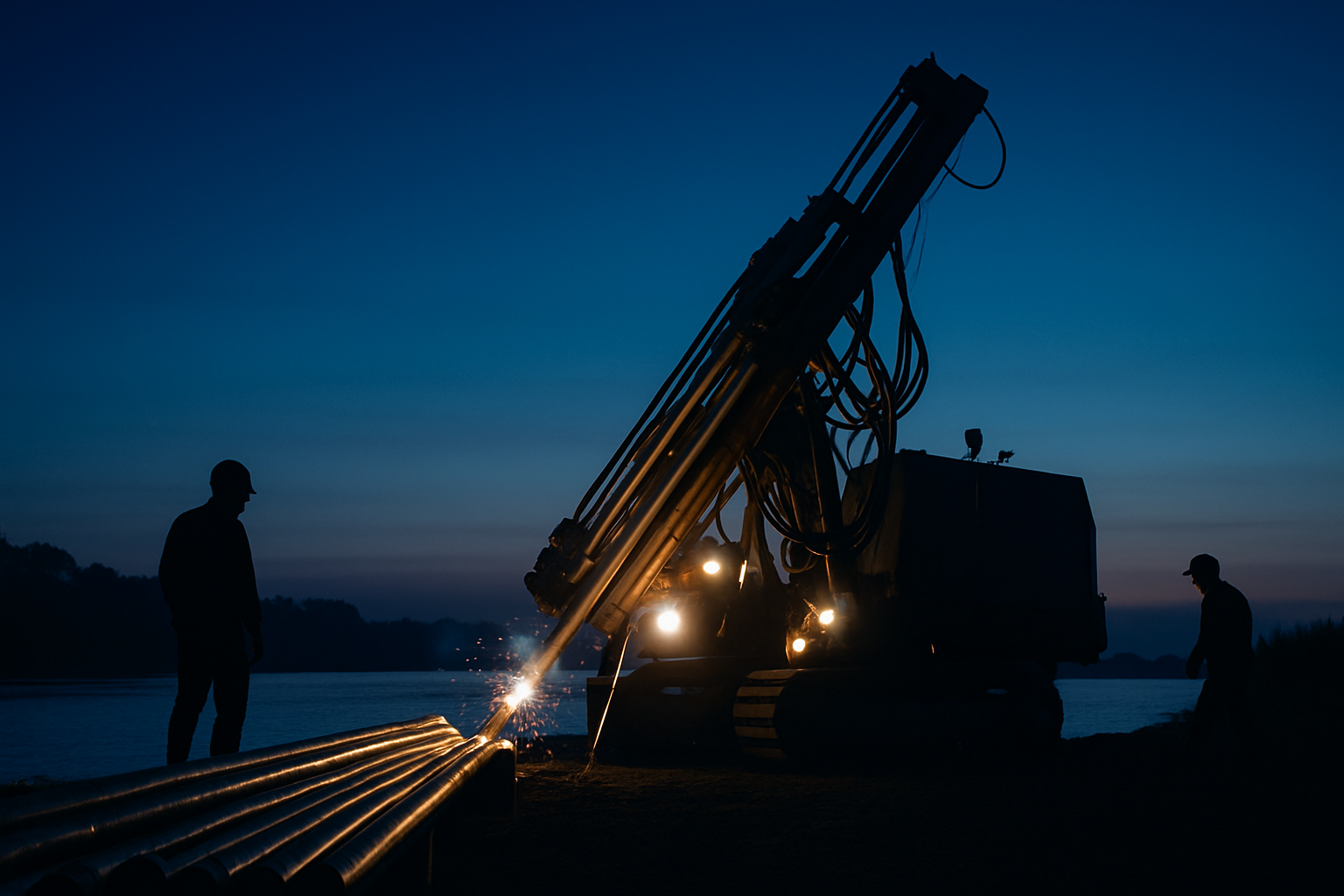 Trenchless HDD rig near waterfront