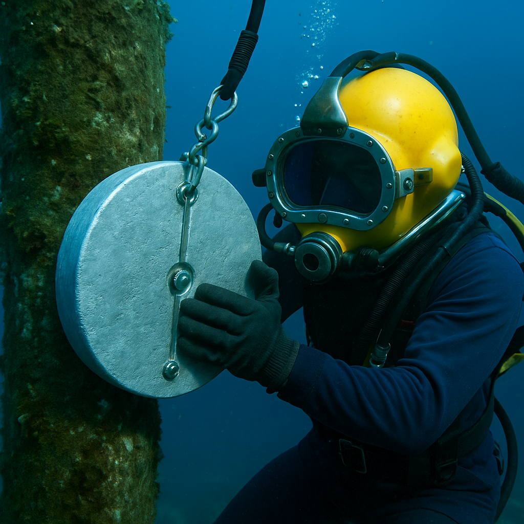 Anode installation on marine structure underwater