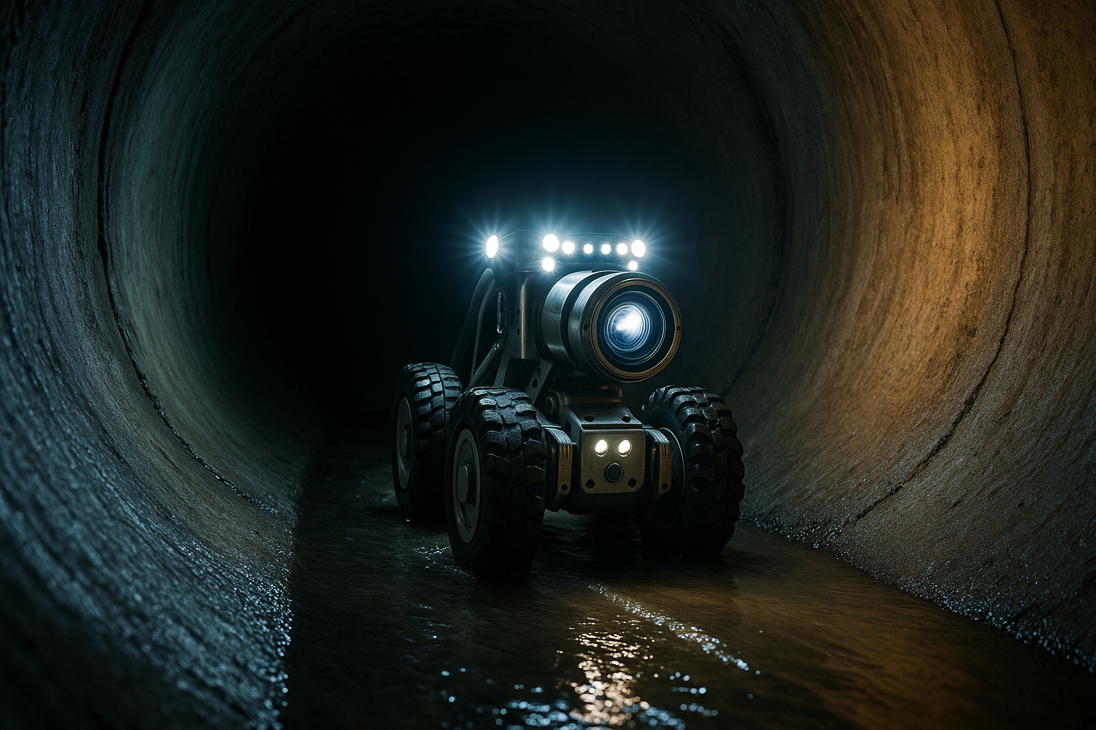 Robotic camera inspecting a pipeline