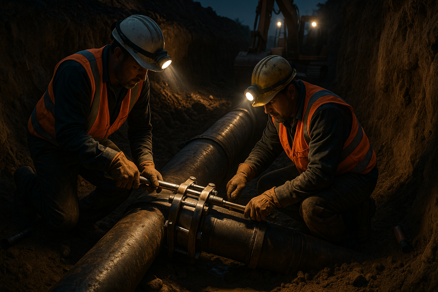 Technicians performing pipeline maintenance